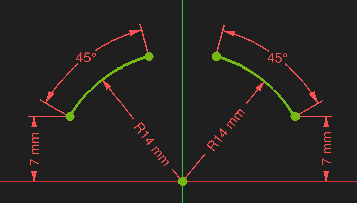 FreeCAD sketcher workbench two solutions for the same constrained arc example